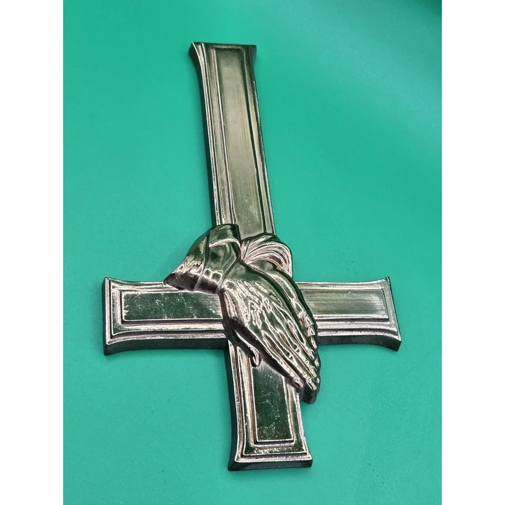 Vtg MCM Gold Tone Plastic Praying Hands Wall Hanging Cross Religious Jesus‎